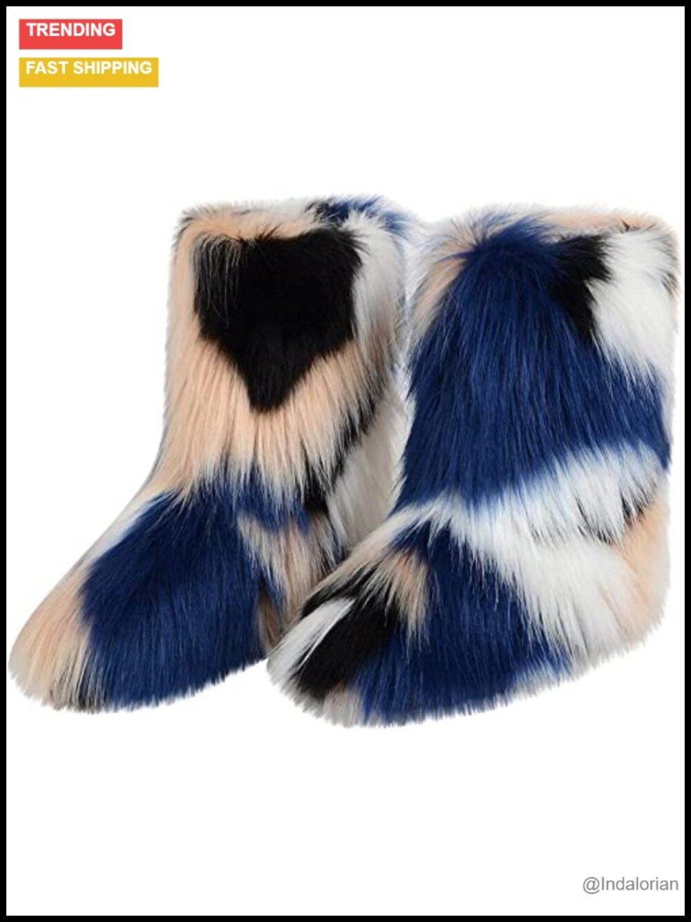 Women's Faux Fur Round Toe Flat Snow Boots Mid-Calf Winter Fuzzy